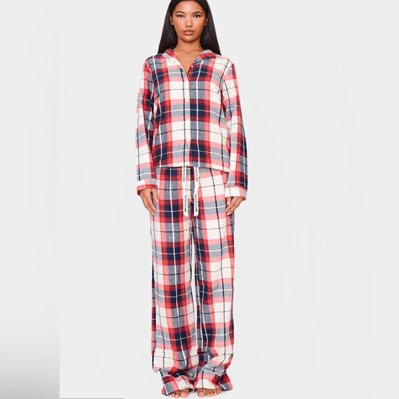 PRETTYLITTLETHING NWT NAVY CHECKED LONG PJ PANTS - s/m - Picture 1 of 6